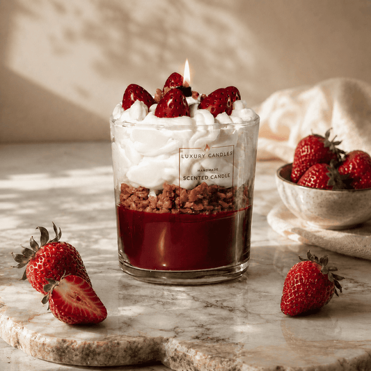 Dišeča sveča Strawberry Crumble Luxury Candles – vonj sladkega objema jagod in piškotov